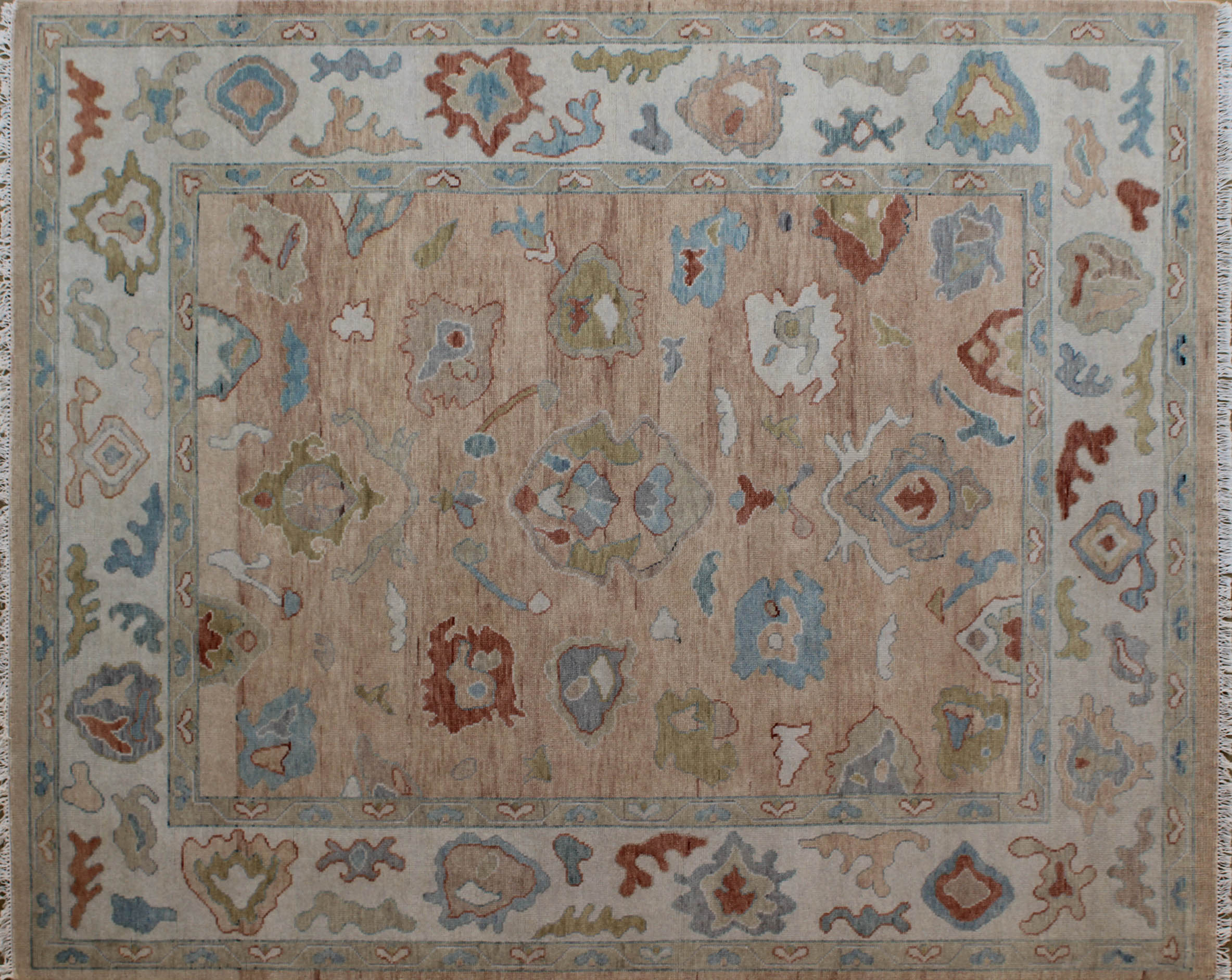 Oushak Rose and Ivory Floral Rug 8ft x 10ft - Handknotted Carpet Manufacturer Mirzapur